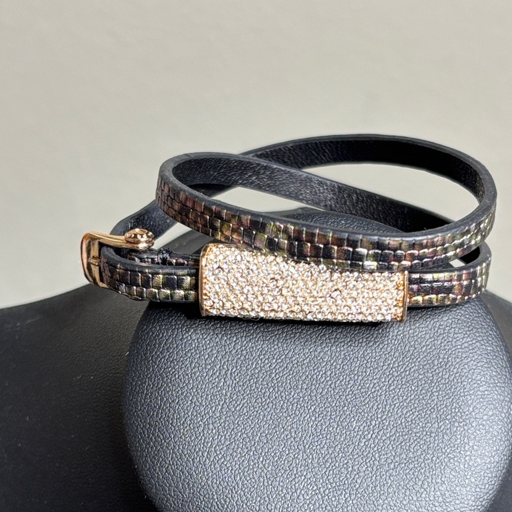 Henri Bendel Rivington Wrap Bracelet Rose Gold Black Leather